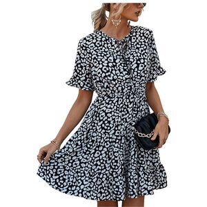 KIRUNDO Dress Ruffle Leopard Print High Waist XL